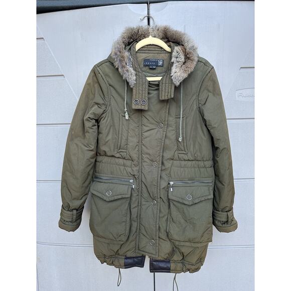 Theory Rabbit Fur Trim Hooded Parka/Anorak Coat Army Green Sz S Winter Outdoors - Picture 2 of 13